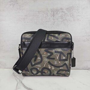 COACH X Keith Haring Green Hawaiian Tropical Graffiti Print Camera Bag